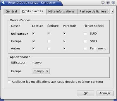 Droits pour fichiers/dossiers