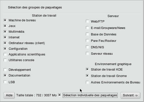 Fenetre de sélection des paquetages