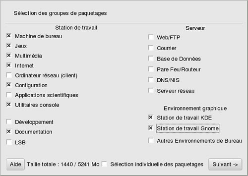 Fenetre de sélection des paquetages
